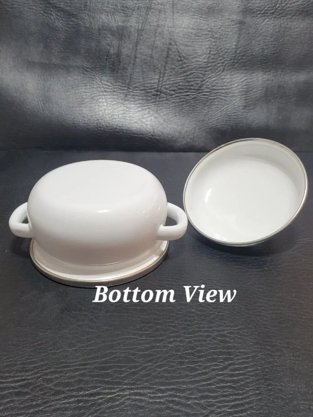 Vintage Retro Kitchenware Miniature White Enamel Cooking Pot with Lid